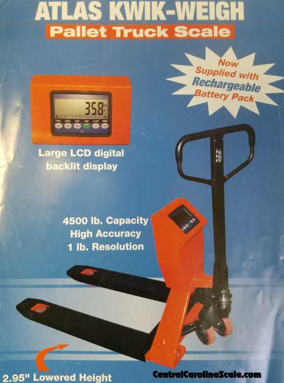 atlas kwik-weigh pallet truck with scale attached